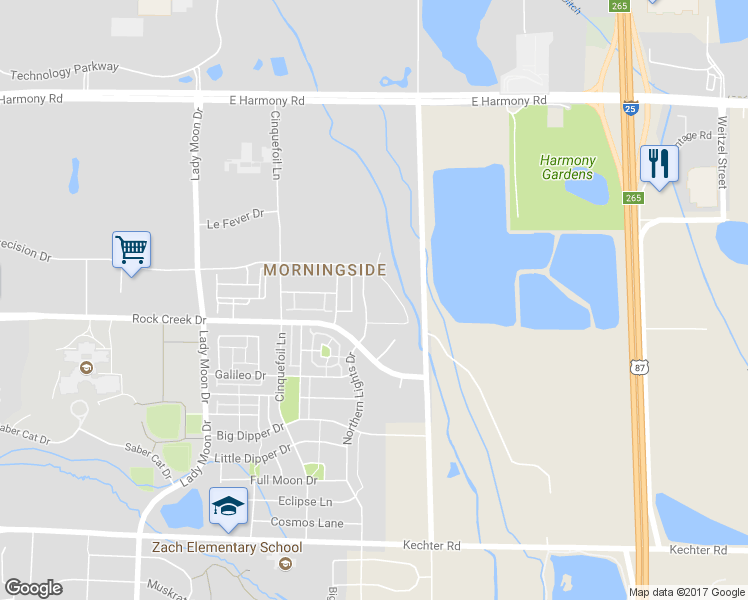 map of restaurants, bars, coffee shops, grocery stores, and more near 5014 Northern Lights Drive in Fort Collins