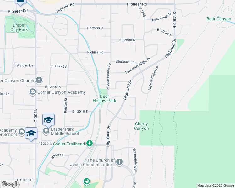 map of restaurants, bars, coffee shops, grocery stores, and more near 1801 New River Drive in Draper