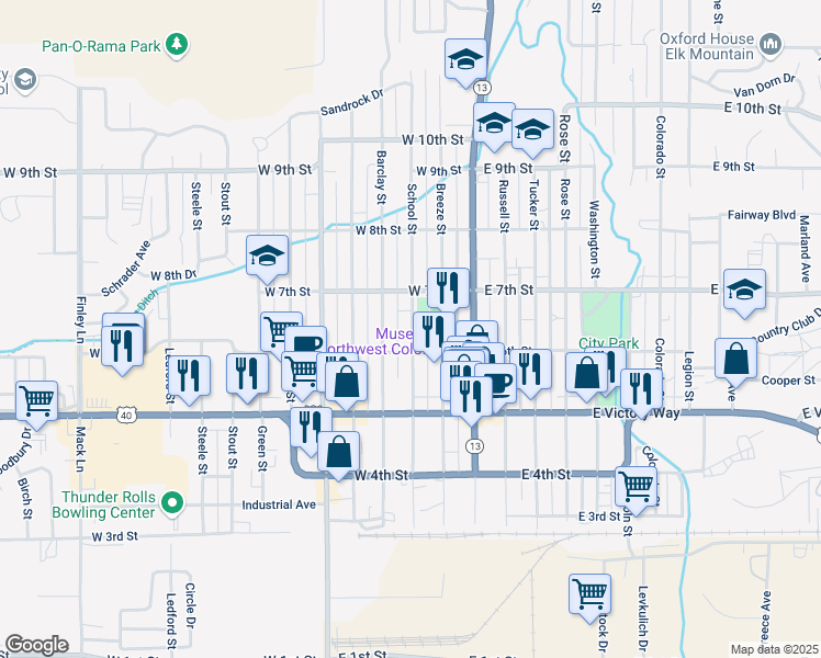 map of restaurants, bars, coffee shops, grocery stores, and more near 618 School St in Craig