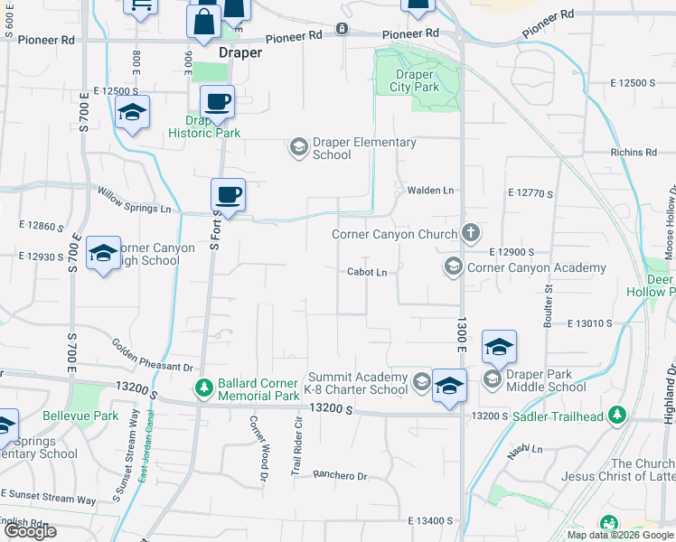 map of restaurants, bars, coffee shops, grocery stores, and more near East 1120 East in Draper