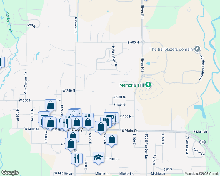 map of restaurants, bars, coffee shops, grocery stores, and more near 232 300 North in Midway