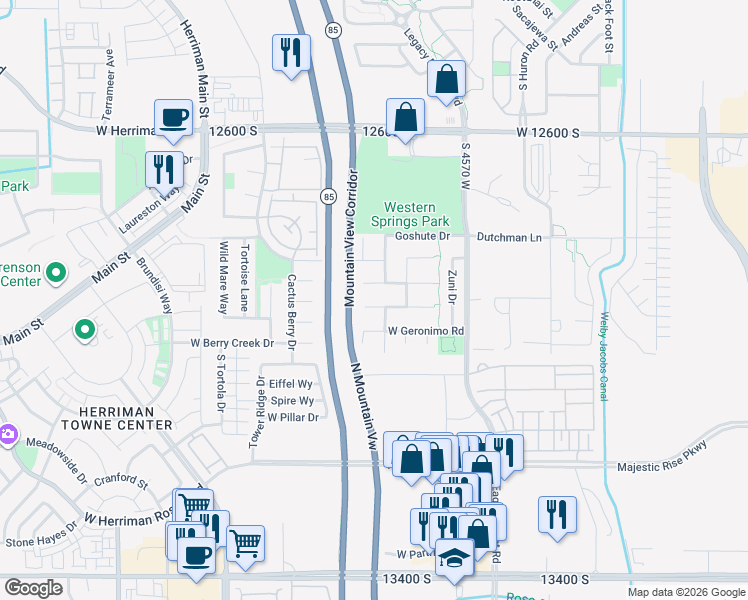 map of restaurants, bars, coffee shops, grocery stores, and more near 4736 Kootenai Court in Riverton