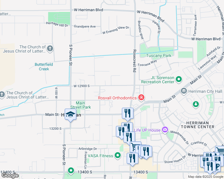 map of restaurants, bars, coffee shops, grocery stores, and more near 12963 South 5800 West in Herriman