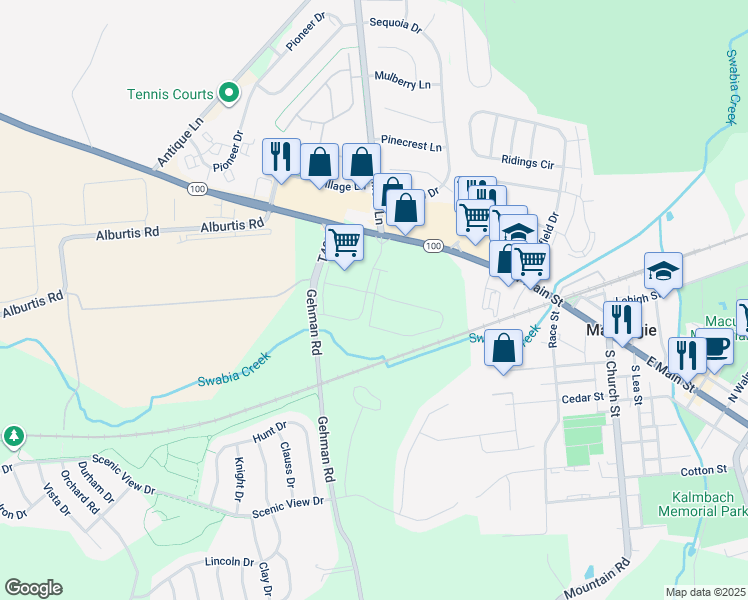 map of restaurants, bars, coffee shops, grocery stores, and more near 3535 Grandview Drive in Macungie