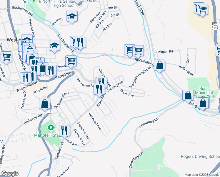 map of restaurants, bars, coffee shops, grocery stores, and more near 201 Clairmont Avenue in Pittsburgh