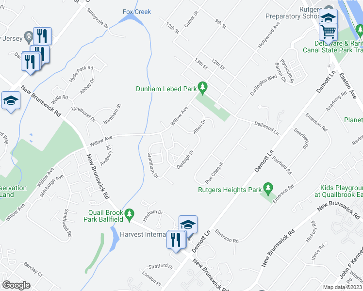map of restaurants, bars, coffee shops, grocery stores, and more near 259 Luton Way in Franklin Township