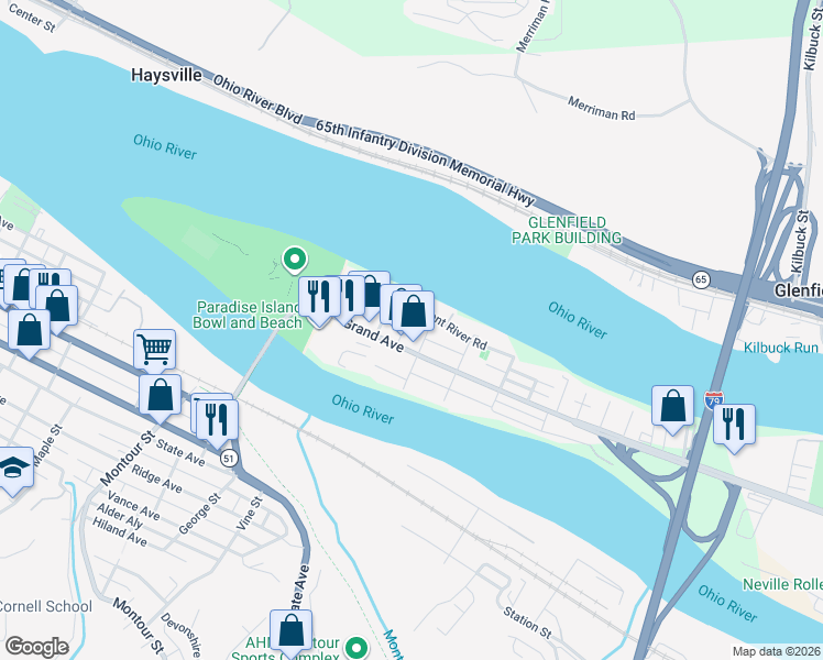 map of restaurants, bars, coffee shops, grocery stores, and more near in Allegheny County