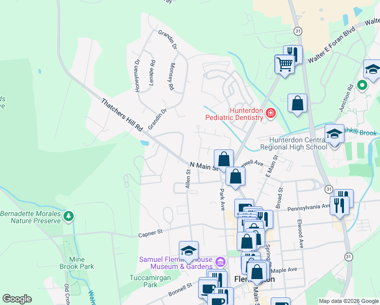 map of restaurants, bars, coffee shops, grocery stores, and more near 417 George Wilson Boulevard in Flemington