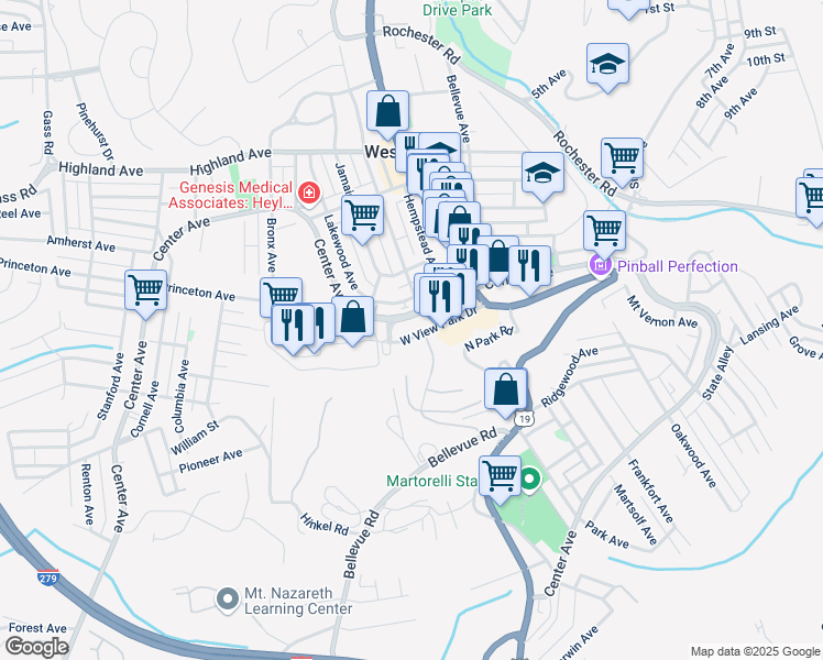map of restaurants, bars, coffee shops, grocery stores, and more near 813 West View Park Drive in Pittsburgh