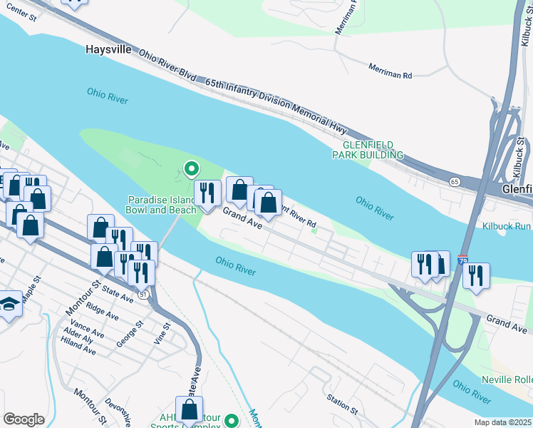 map of restaurants, bars, coffee shops, grocery stores, and more near in Allegheny County