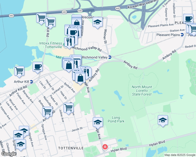 map of restaurants, bars, coffee shops, grocery stores, and more near 21 Eugene Street in Staten Island