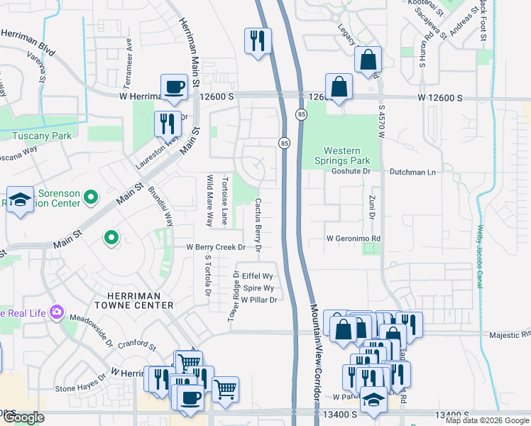 map of restaurants, bars, coffee shops, grocery stores, and more near 4866 West Spirit Lake Circle in Riverton