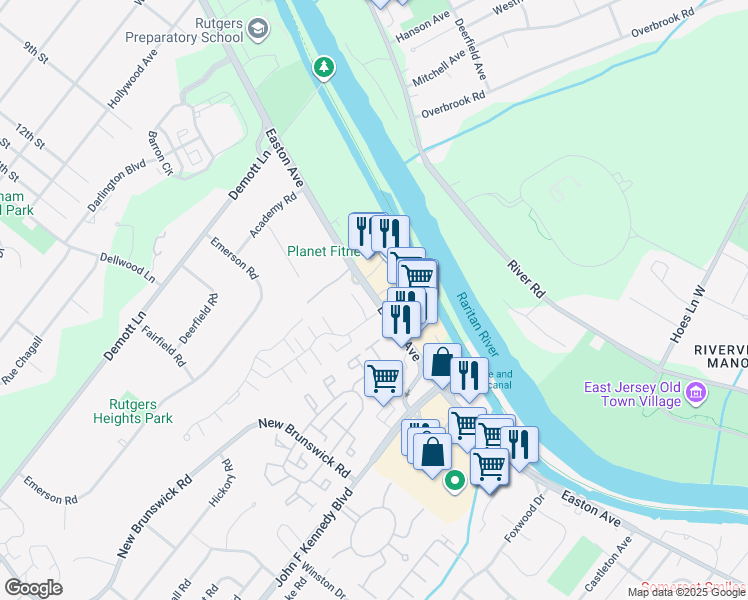 map of restaurants, bars, coffee shops, grocery stores, and more near 1120 Easton Avenue in Franklin Township