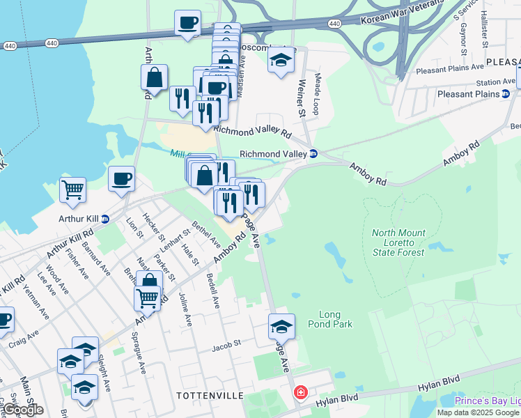 map of restaurants, bars, coffee shops, grocery stores, and more near in Staten Island
