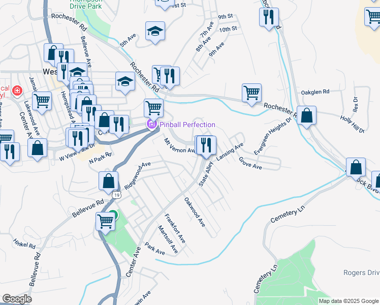 map of restaurants, bars, coffee shops, grocery stores, and more near 95 Mount Vernon Avenue in Pittsburgh
