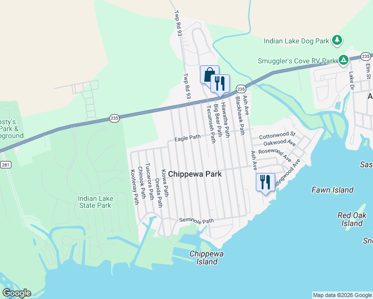 map of restaurants, bars, coffee shops, grocery stores, and more near 11331 Chickasaw Path in Lakeview