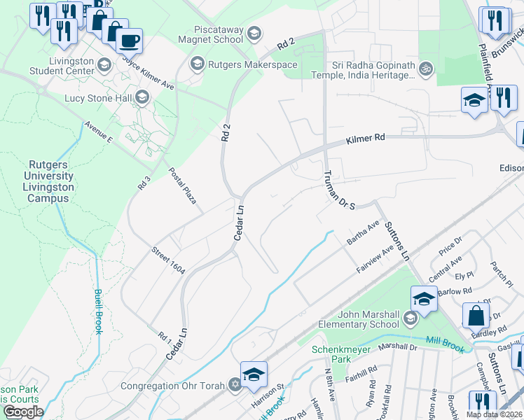 map of restaurants, bars, coffee shops, grocery stores, and more near 45 Kilmer Road in Edison