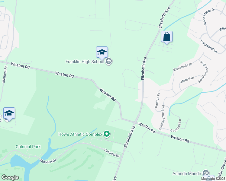 map of restaurants, bars, coffee shops, grocery stores, and more near 106 Weston Road in Franklin Township