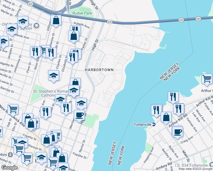map of restaurants, bars, coffee shops, grocery stores, and more near 432 Great Beds Court in Perth Amboy