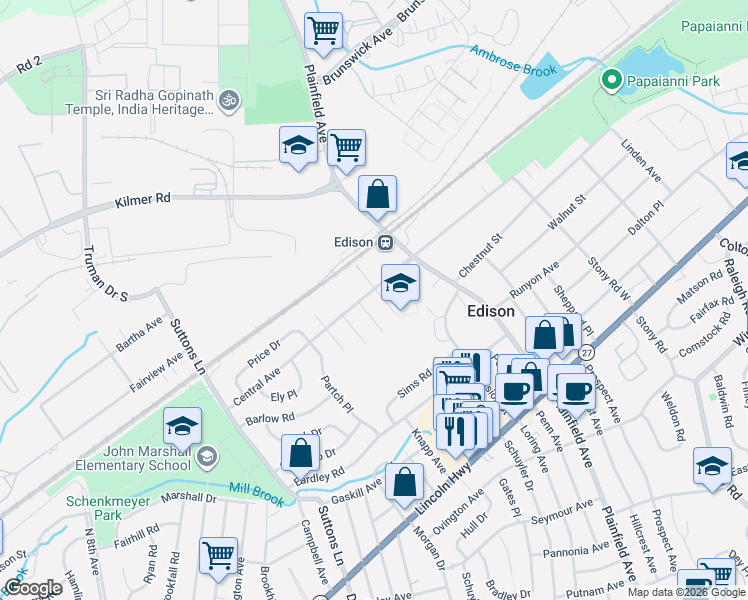 map of restaurants, bars, coffee shops, grocery stores, and more near 4 Rutgers Street in Edison