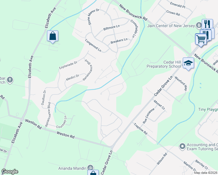 map of restaurants, bars, coffee shops, grocery stores, and more near 724 Brushwood Court in Franklin Township