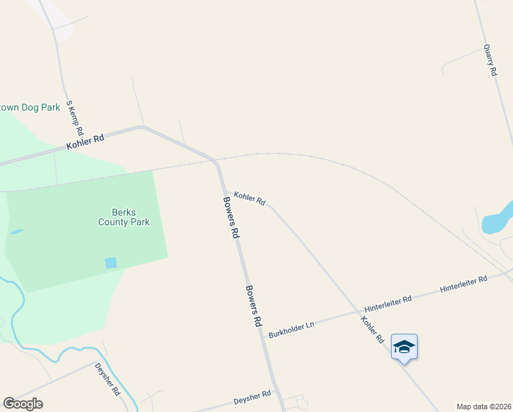 map of restaurants, bars, coffee shops, grocery stores, and more near 265 Kohler Road in Kutztown