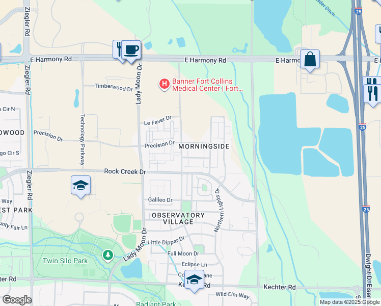 map of restaurants, bars, coffee shops, grocery stores, and more near 3814 Steelhead Street in Fort Collins