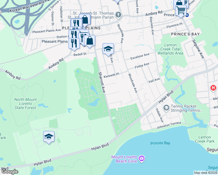 map of restaurants, bars, coffee shops, grocery stores, and more near 39 Stevenson Place in Staten Island