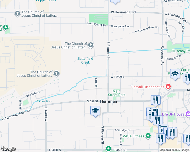 map of restaurants, bars, coffee shops, grocery stores, and more near 12868 South Bigwig Drive in Herriman