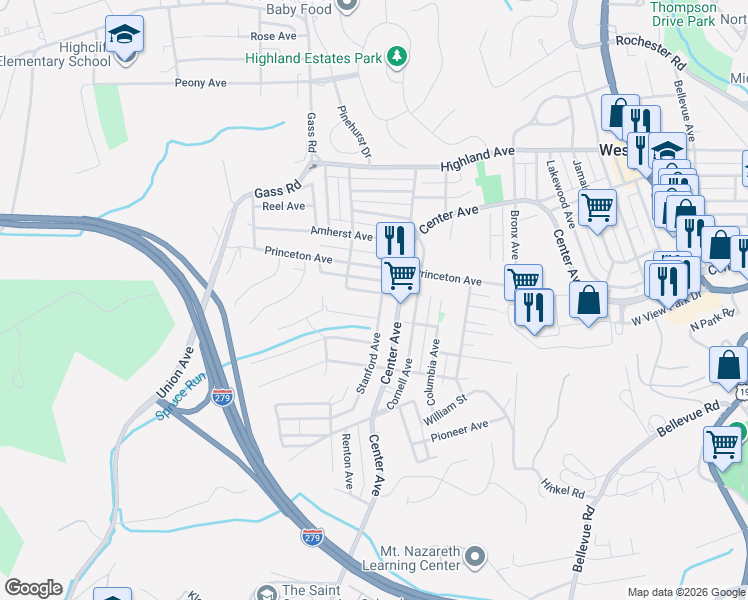 map of restaurants, bars, coffee shops, grocery stores, and more near 20 Dartmouth Avenue in Pittsburgh
