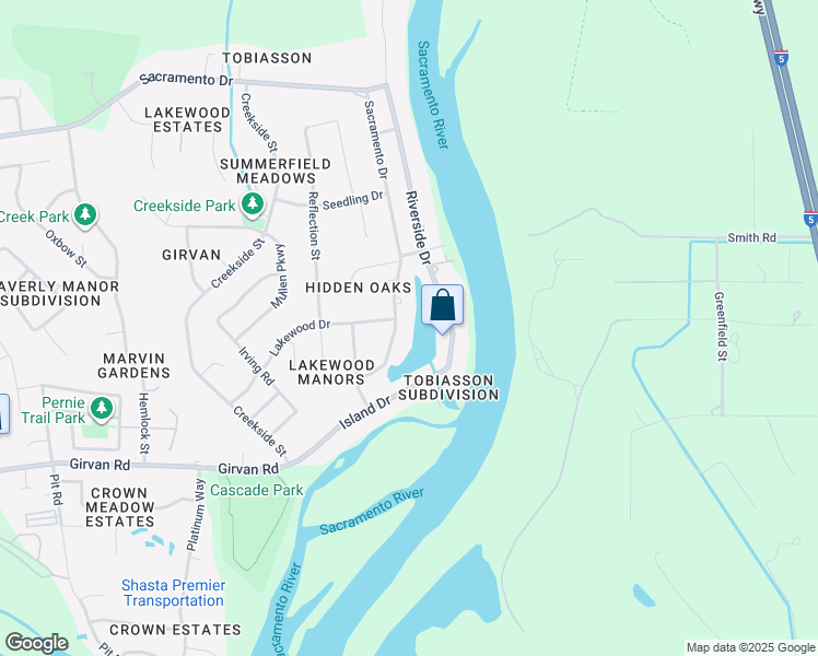 map of restaurants, bars, coffee shops, grocery stores, and more near 6853 Sacramento Drive in Redding