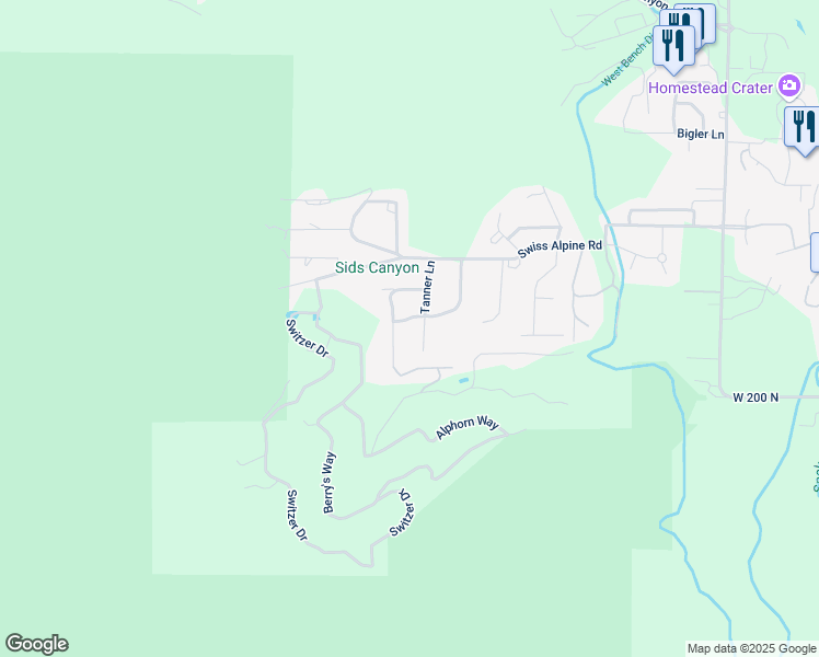map of restaurants, bars, coffee shops, grocery stores, and more near 1365 West 310 North in Midway
