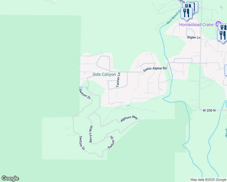 map of restaurants, bars, coffee shops, grocery stores, and more near 1365 West 310 North in Midway
