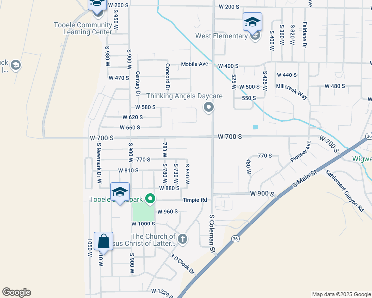 map of restaurants, bars, coffee shops, grocery stores, and more near 715 West 700 South in Tooele