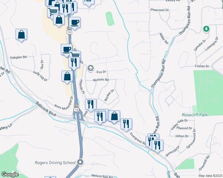 map of restaurants, bars, coffee shops, grocery stores, and more near 218 Park Place in Pittsburgh