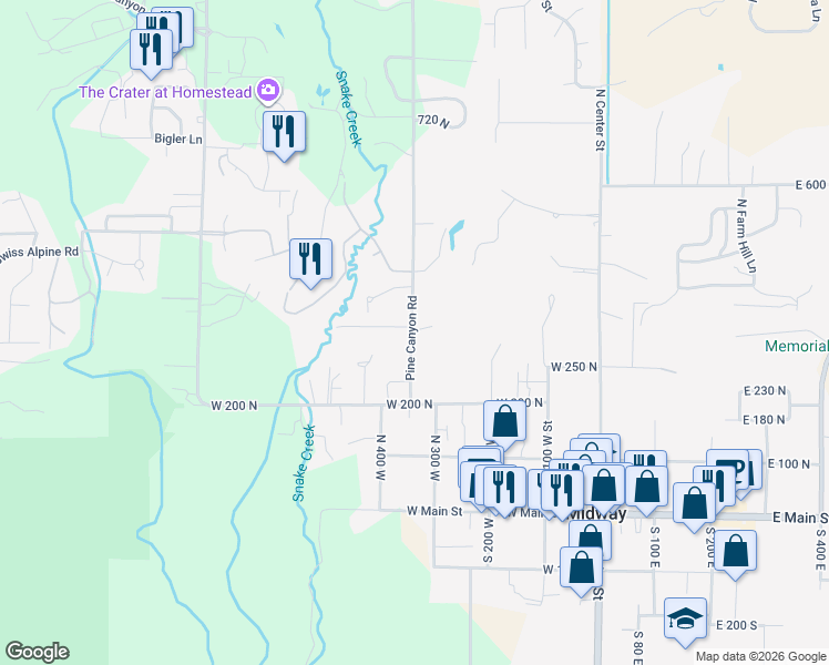 map of restaurants, bars, coffee shops, grocery stores, and more near 331 Pine Canyon Road in Midway