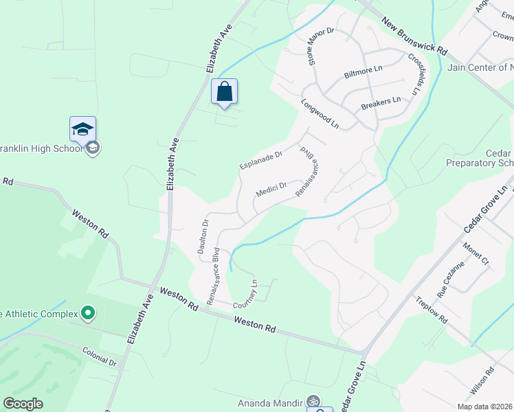 map of restaurants, bars, coffee shops, grocery stores, and more near 8 Medici Drive in Franklin Township
