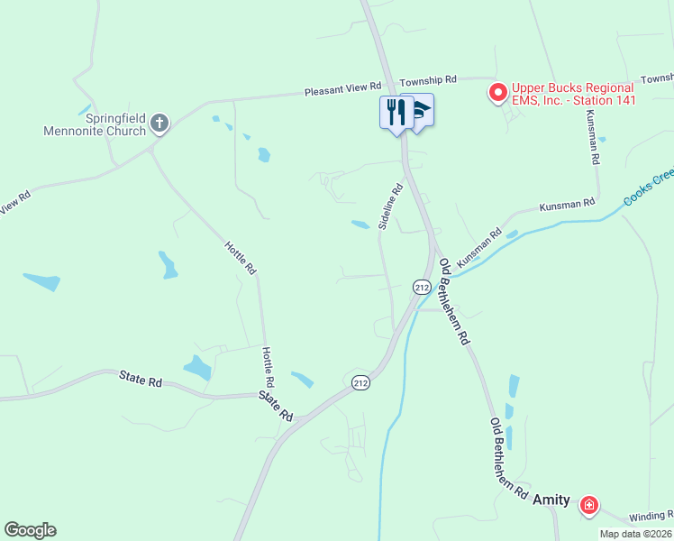 map of restaurants, bars, coffee shops, grocery stores, and more near 1768 Sideline Road in Quakertown