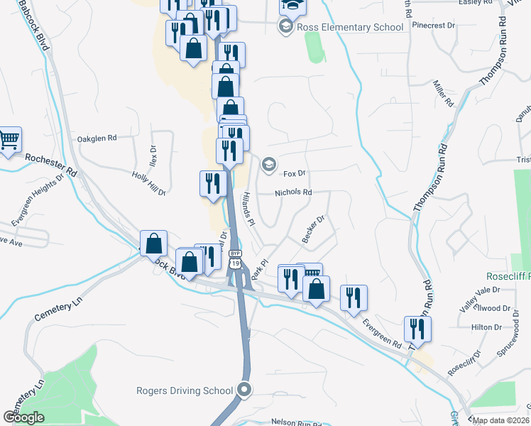 map of restaurants, bars, coffee shops, grocery stores, and more near 517 Nichols Road in Pittsburgh