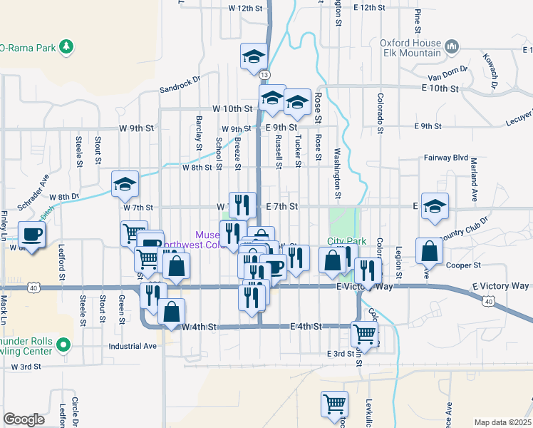 map of restaurants, bars, coffee shops, grocery stores, and more near 701 Yampa Avenue in Craig