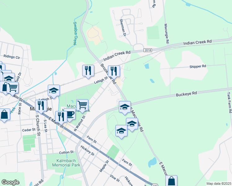 map of restaurants, bars, coffee shops, grocery stores, and more near 3760 North Brookside Road in Macungie
