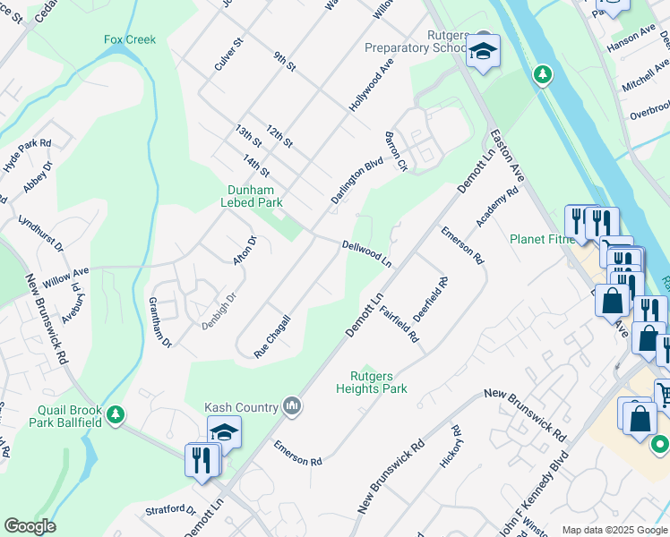 map of restaurants, bars, coffee shops, grocery stores, and more near 66 Rue Chagall in Franklin Township