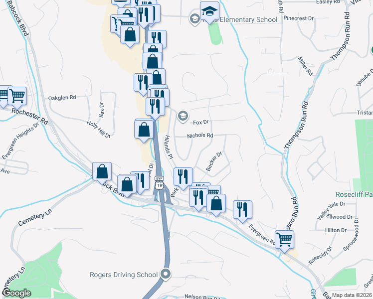 map of restaurants, bars, coffee shops, grocery stores, and more near 517 Nichols Road in Pittsburgh