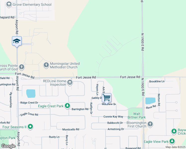 map of restaurants, bars, coffee shops, grocery stores, and more near 454 Fort Kendall Road in Normal