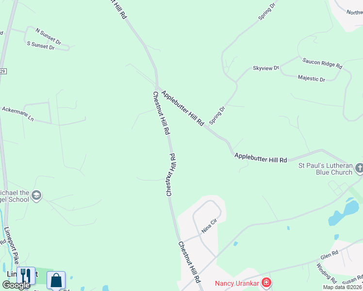 map of restaurants, bars, coffee shops, grocery stores, and more near 5275 Chestnut Hill Road in Lehigh County