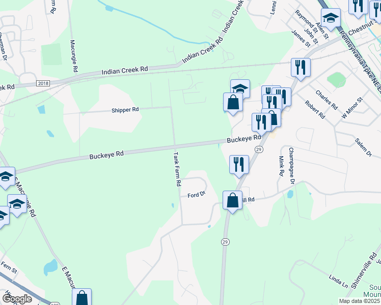 map of restaurants, bars, coffee shops, grocery stores, and more near 4950 Buckeye Road in Emmaus