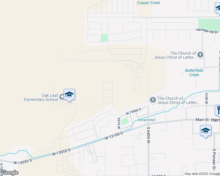 map of restaurants, bars, coffee shops, grocery stores, and more near 6624 West Prairie Fire Lane in Herriman