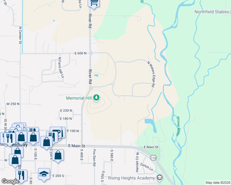 map of restaurants, bars, coffee shops, grocery stores, and more near 358 North Whitaker Farm Way in Midway