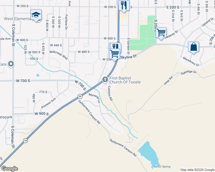 map of restaurants, bars, coffee shops, grocery stores, and more near 580 South Main Street in Tooele