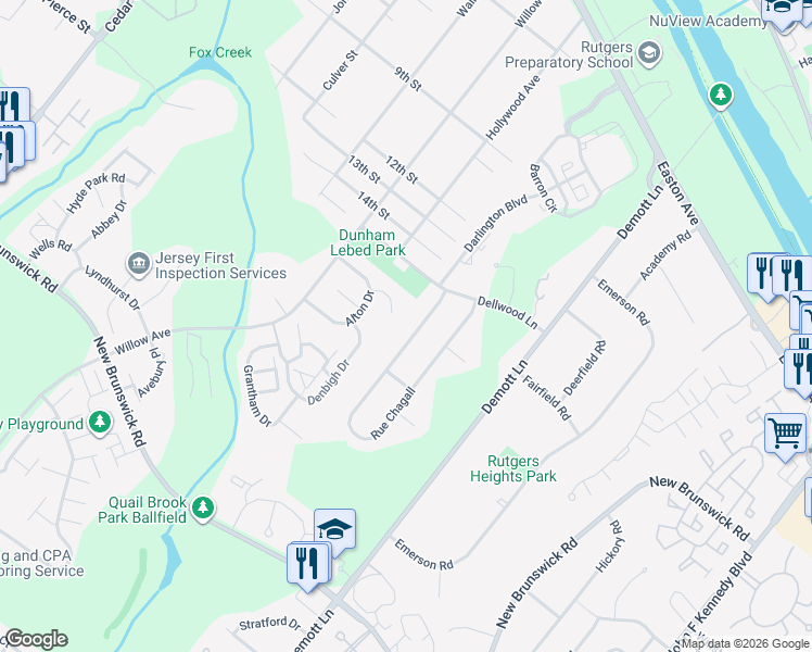 map of restaurants, bars, coffee shops, grocery stores, and more near 8 Barmouth Court in Franklin Township